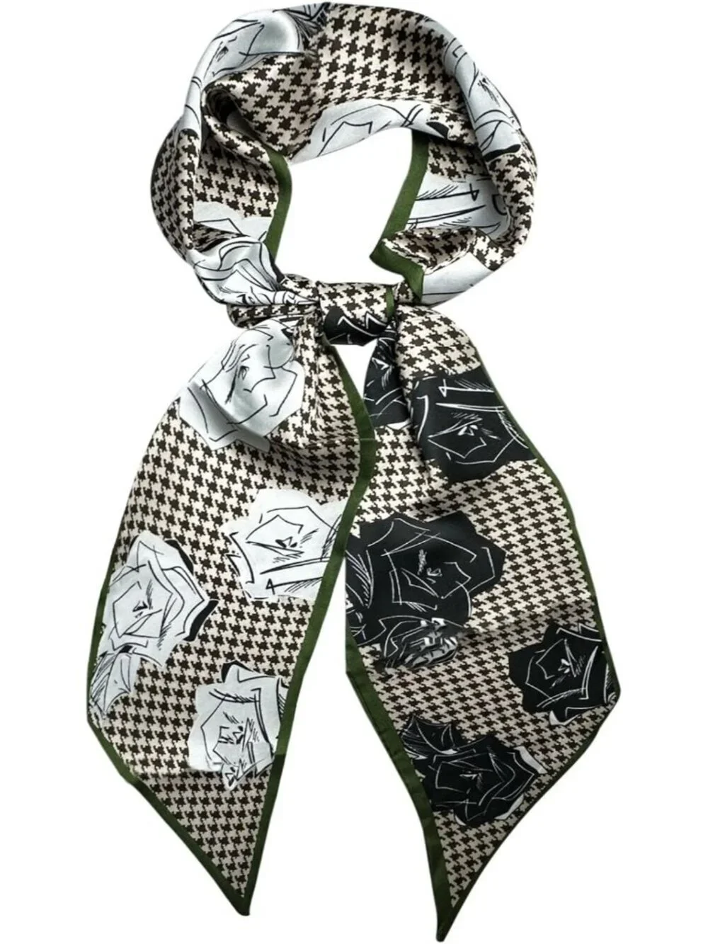 Womens Black Rose Printed Square Headscarf Bandanas Hair Scarf Neck Scarves
